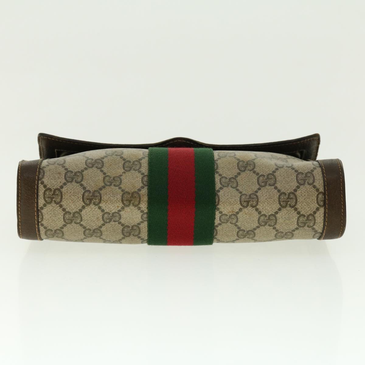 GUCCI Web Sherry Line GG Canvas Clutch Bag PVC Leather Beige Green Auth 39958