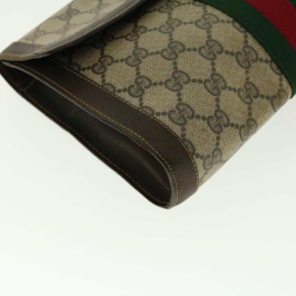 GUCCI Web Sherry Line GG Canvas Clutch Bag PVC Leather Beige Green Auth 39958