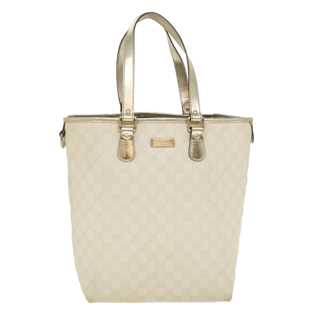 GUCCI GG Canvas Tote Bag PVC Leather White 189896 Auth 39964