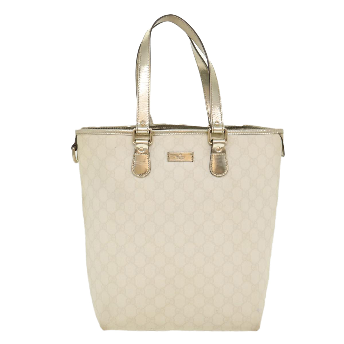 GUCCI GG Canvas Tote Bag PVC Leather White 189896 Auth 39964