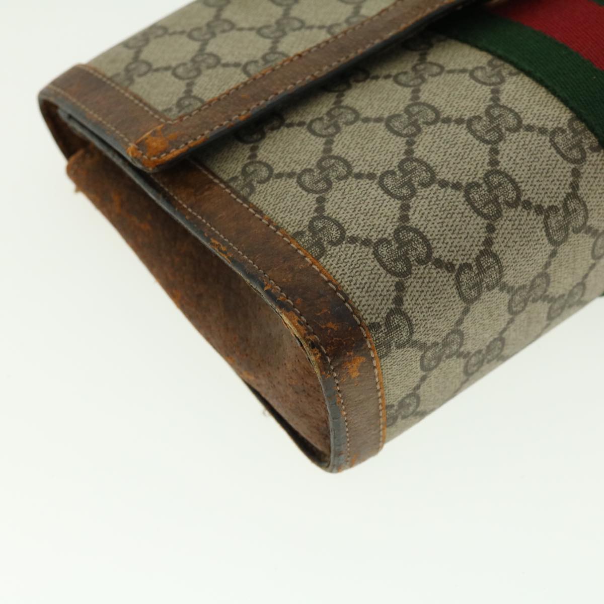 GUCCI Web Sherry Line GG Canvas Clutch Bag PVC Leather Beige Green Auth 40002