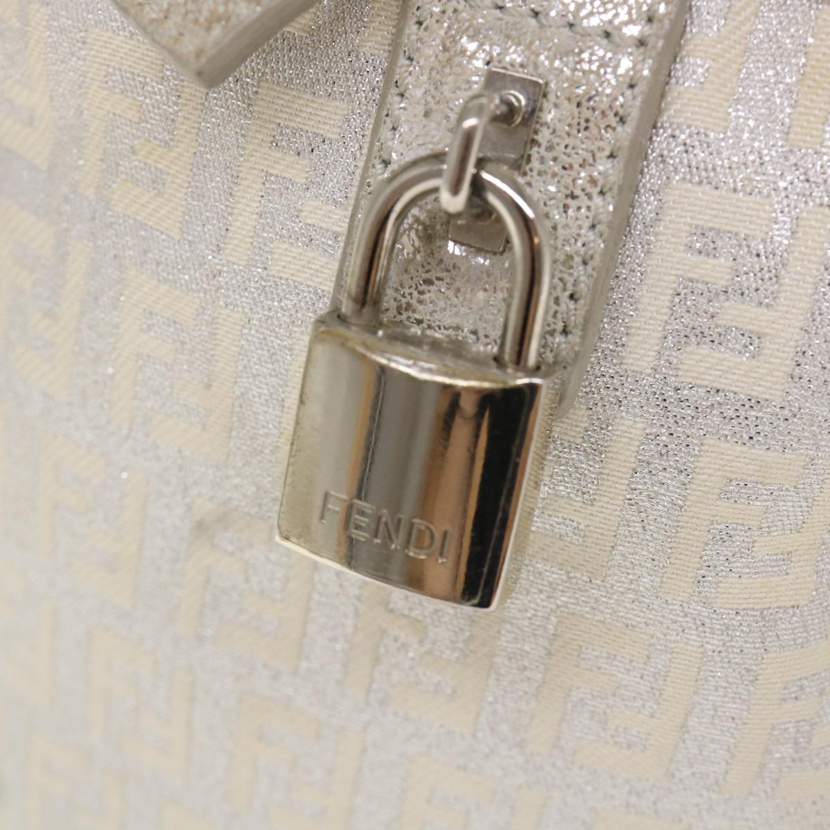 FENDI Zucchino Canvas Hand Bag Silver Auth 40060