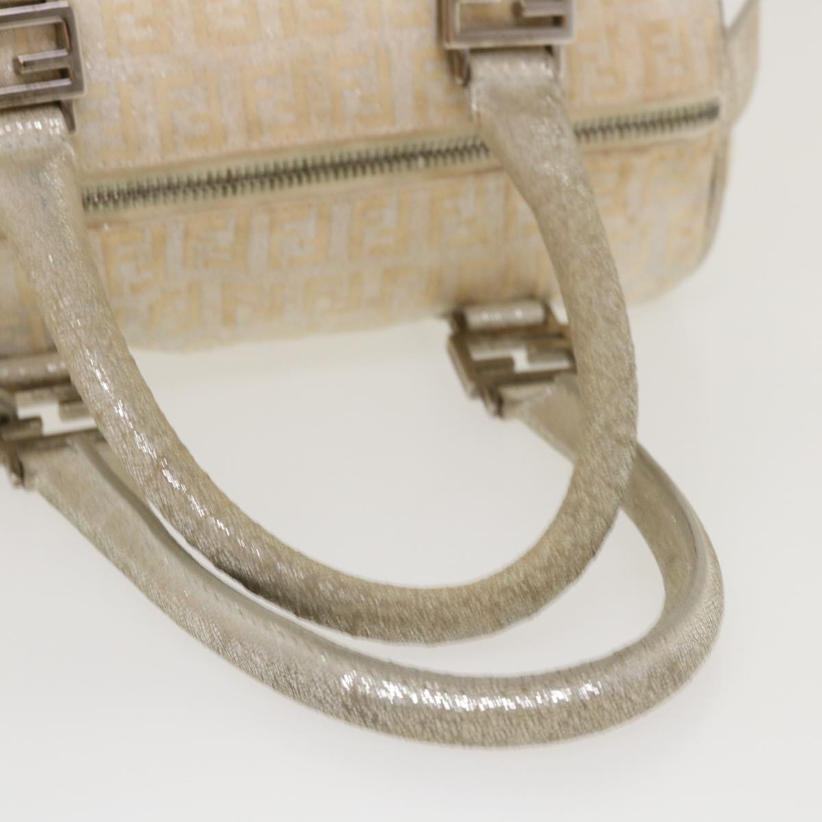 FENDI Zucchino Canvas Hand Bag Silver Auth 40060