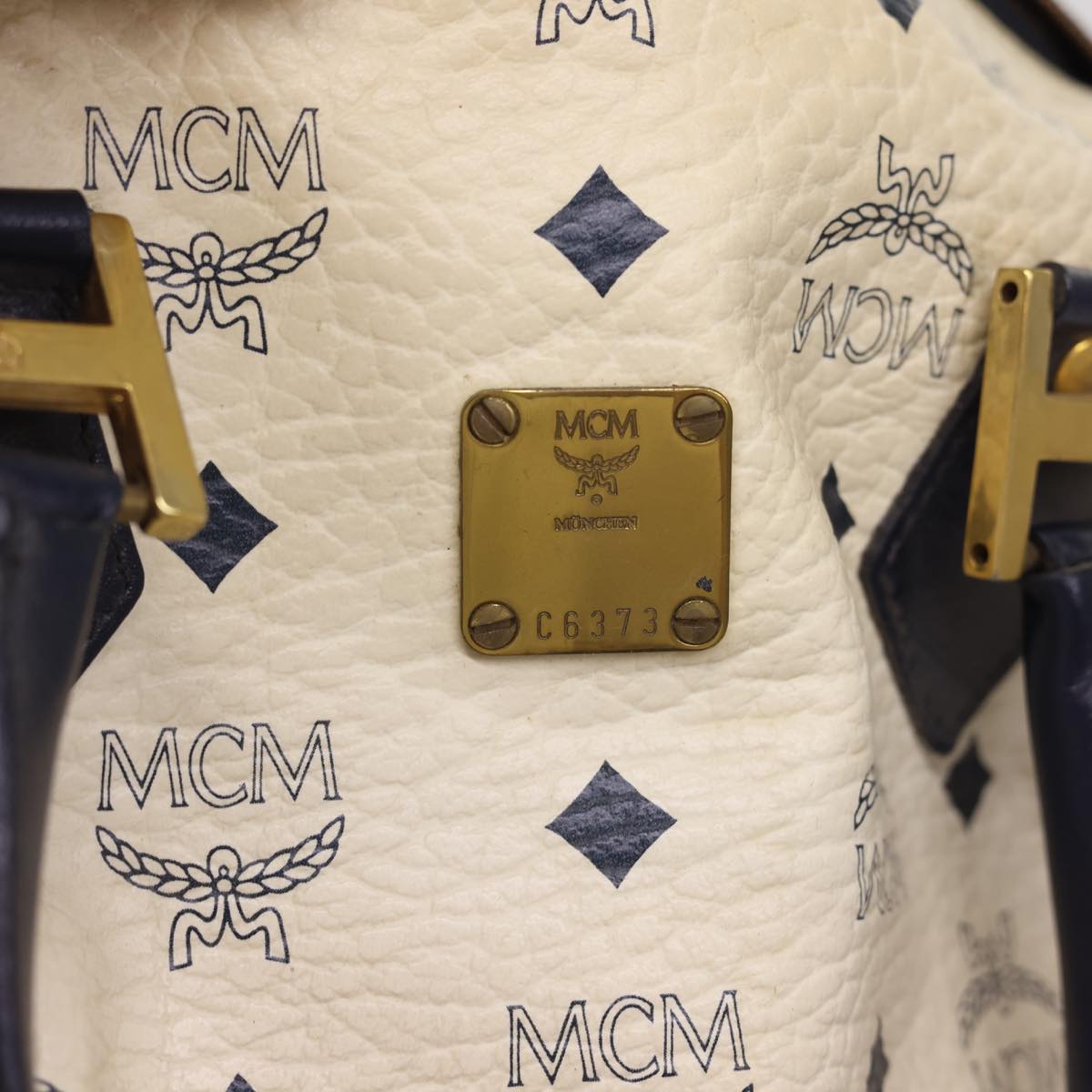 MCM Vicetos Logogram Boston Bag PVC Leather 2way White Auth 40083