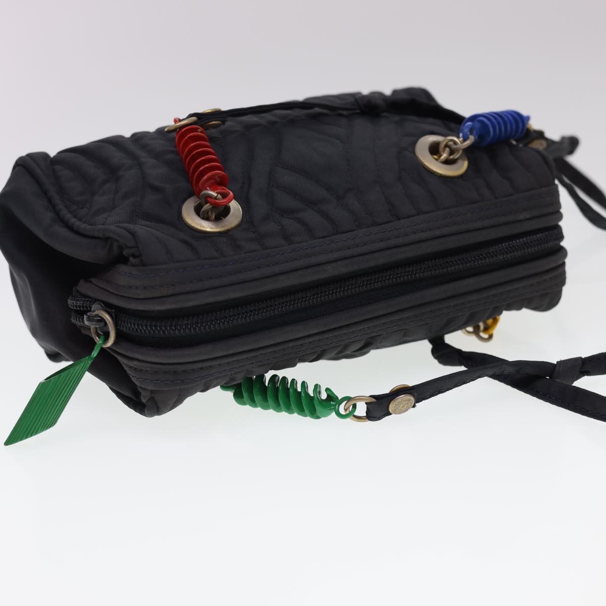 FENDI Shoulder Bag Nylon Black Multicolor Auth 40084