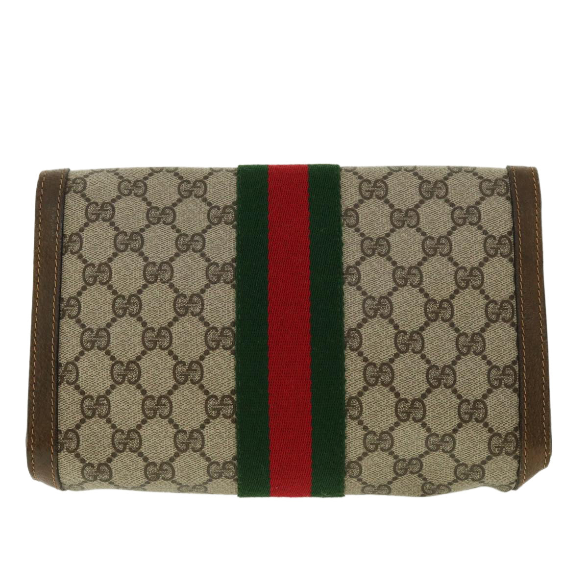 GUCCI GG Canvas Web Sherry Line Clutch Bag Beige Red 41014308725 Auth 40097 - 0