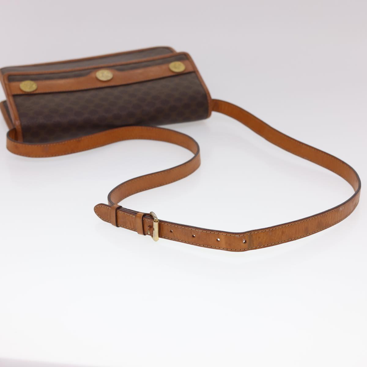 CELINE Macadam Canvas Shoulder Bag PVC Leather Brown Auth 40101
