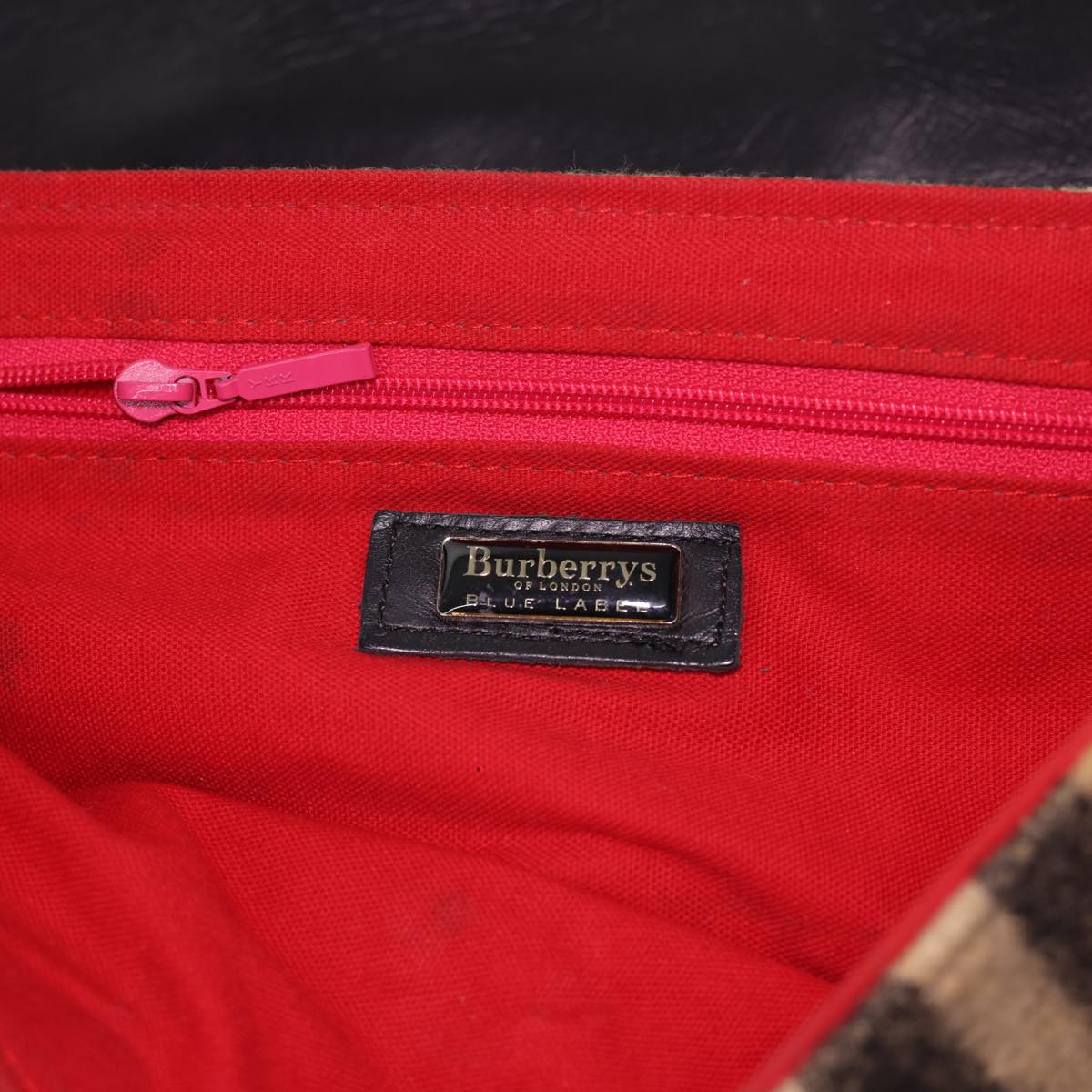 Burberrys Nova Check Blue Label Shoulder Bag Wool Beige Auth 40105