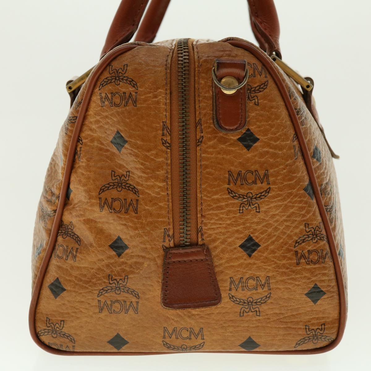 MCM Vicetos Logogram Boston Bag PVC Leather Brown Auth 40115