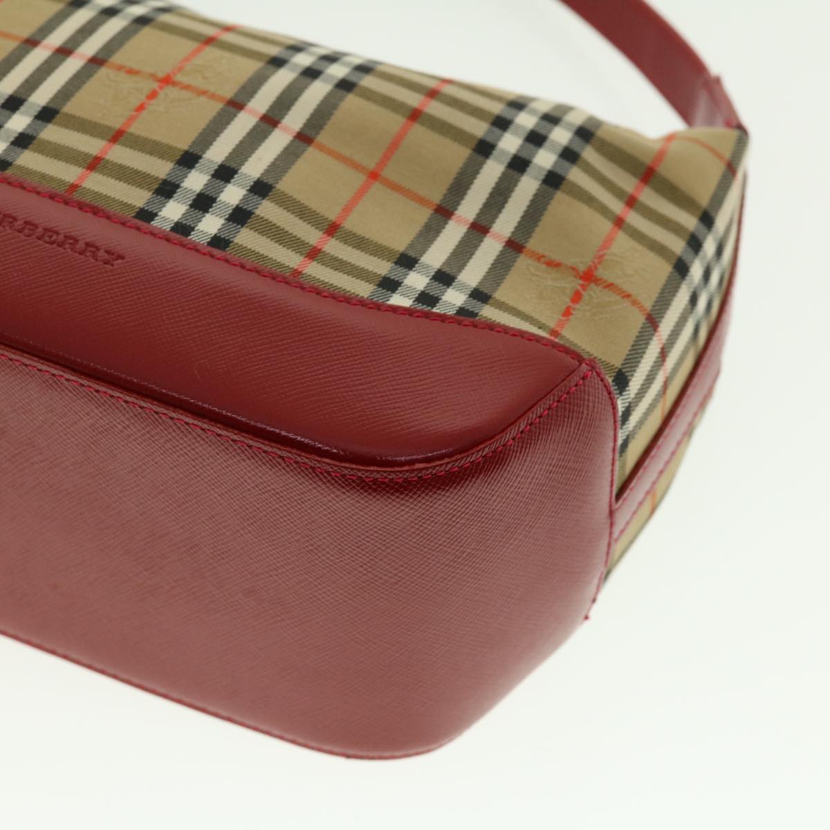 BURBERRY Nova Check Shoulder Bag Nylon Leather Beige Red Auth 40134