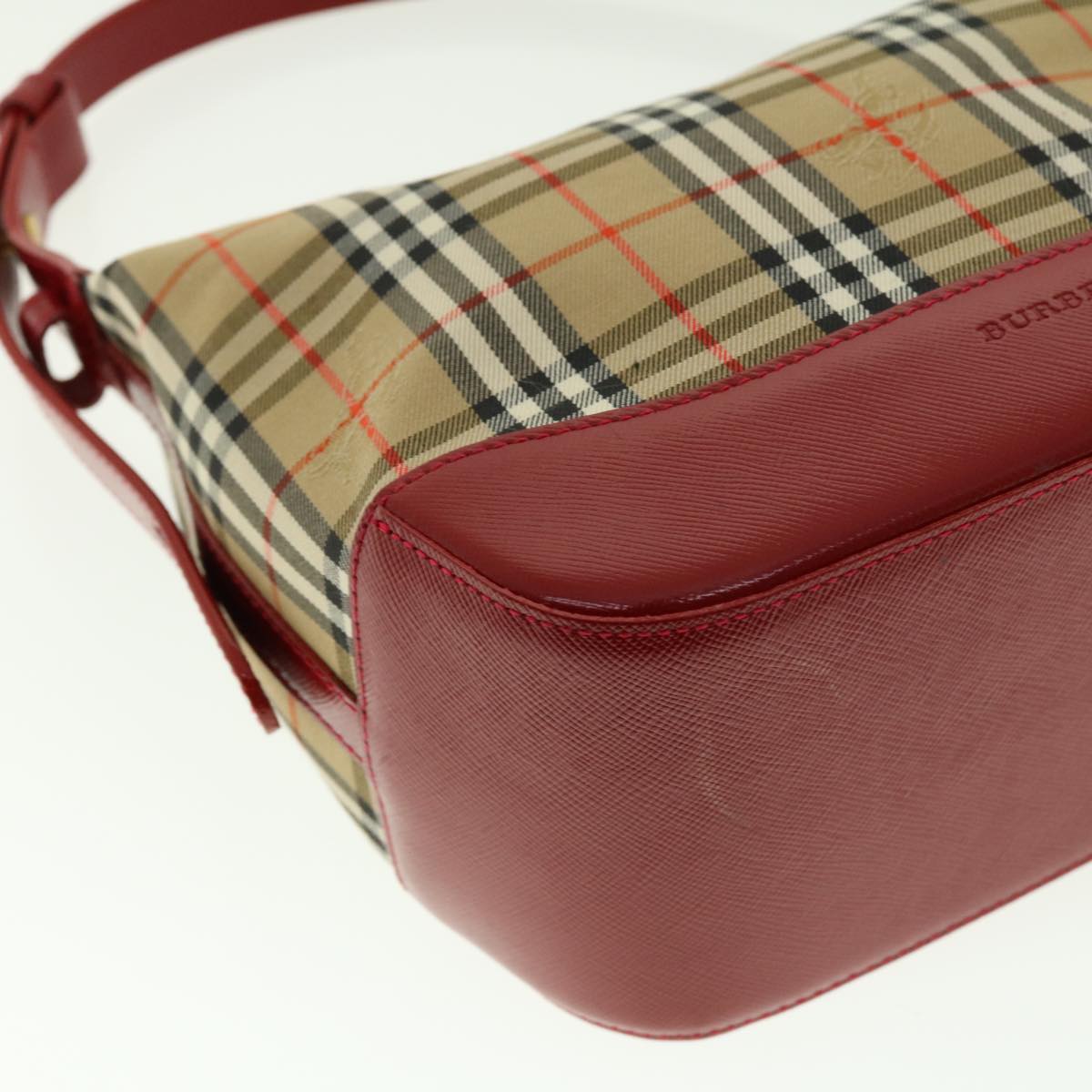 BURBERRY Nova Check Shoulder Bag Nylon Leather Beige Red Auth 40134