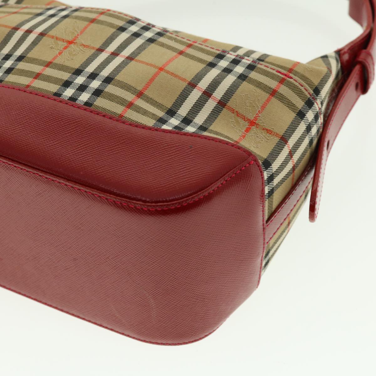 BURBERRY Nova Check Shoulder Bag Nylon Leather Beige Red Auth 40134