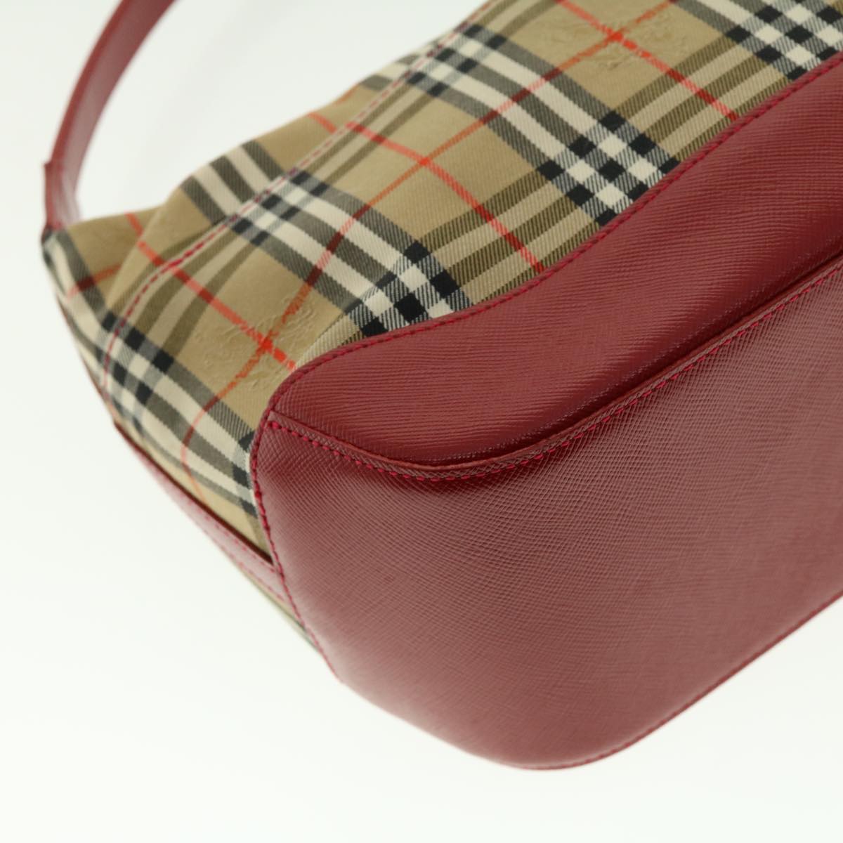 BURBERRY Nova Check Shoulder Bag Nylon Leather Beige Red Auth 40134