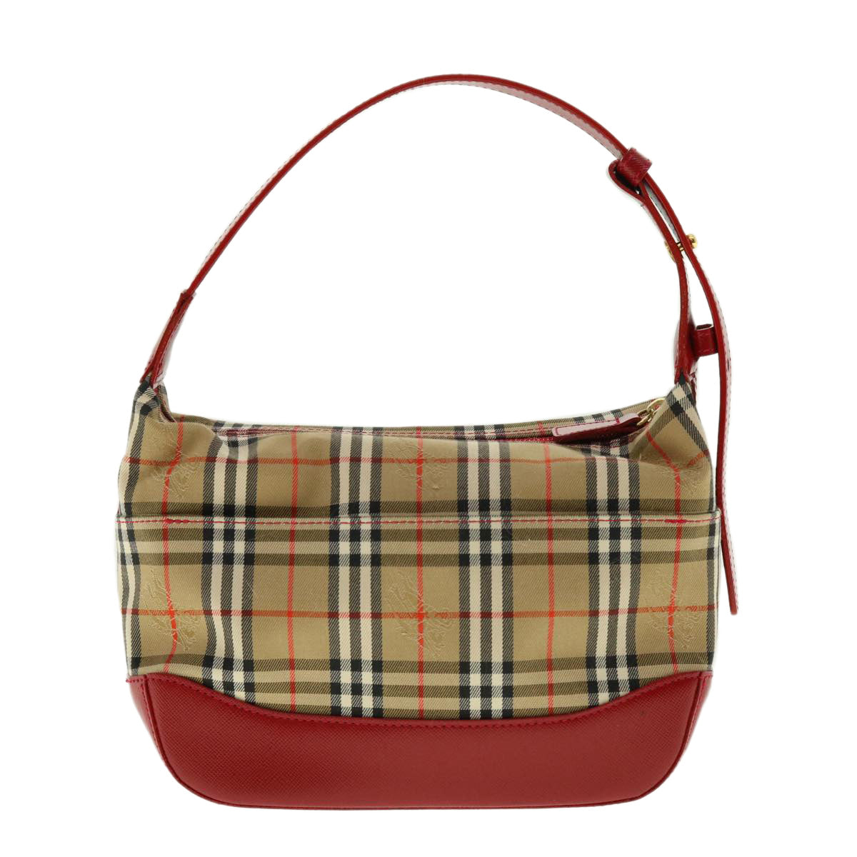 BURBERRY Nova Check Shoulder Bag Nylon Leather Beige Red Auth 40134