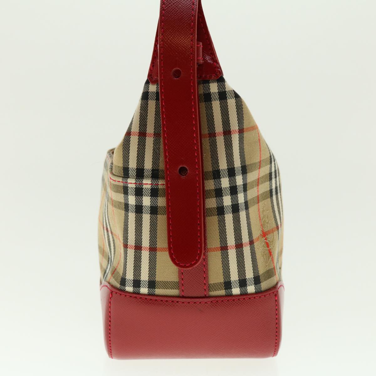 BURBERRY Nova Check Shoulder Bag Nylon Leather Beige Red Auth 40134