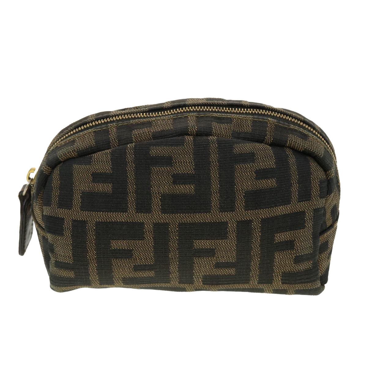 FENDI Zucca Canvas Pouch Black Brown Auth 40210