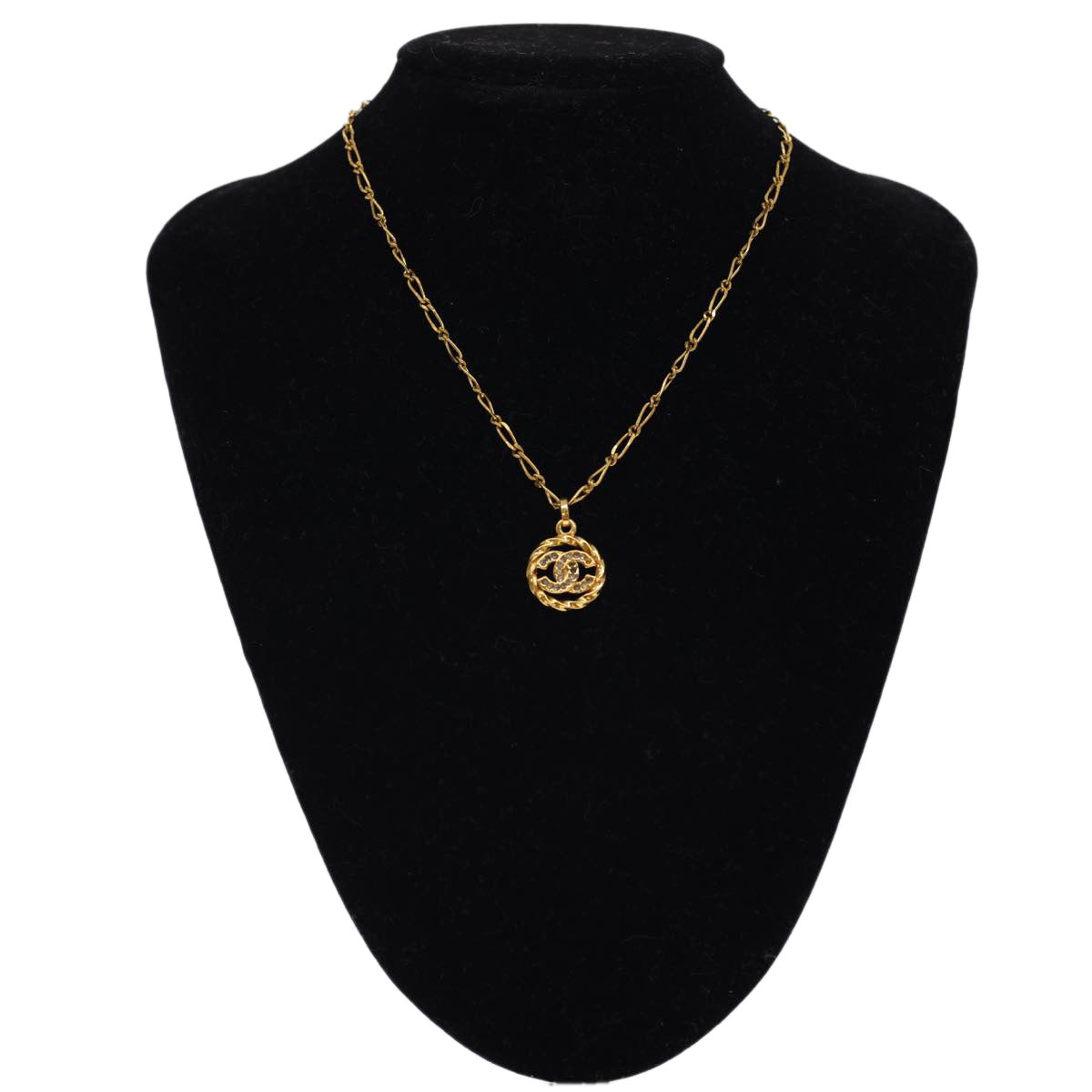 CHANEL COCO Mark Necklace Metal Gold CC Auth 40238