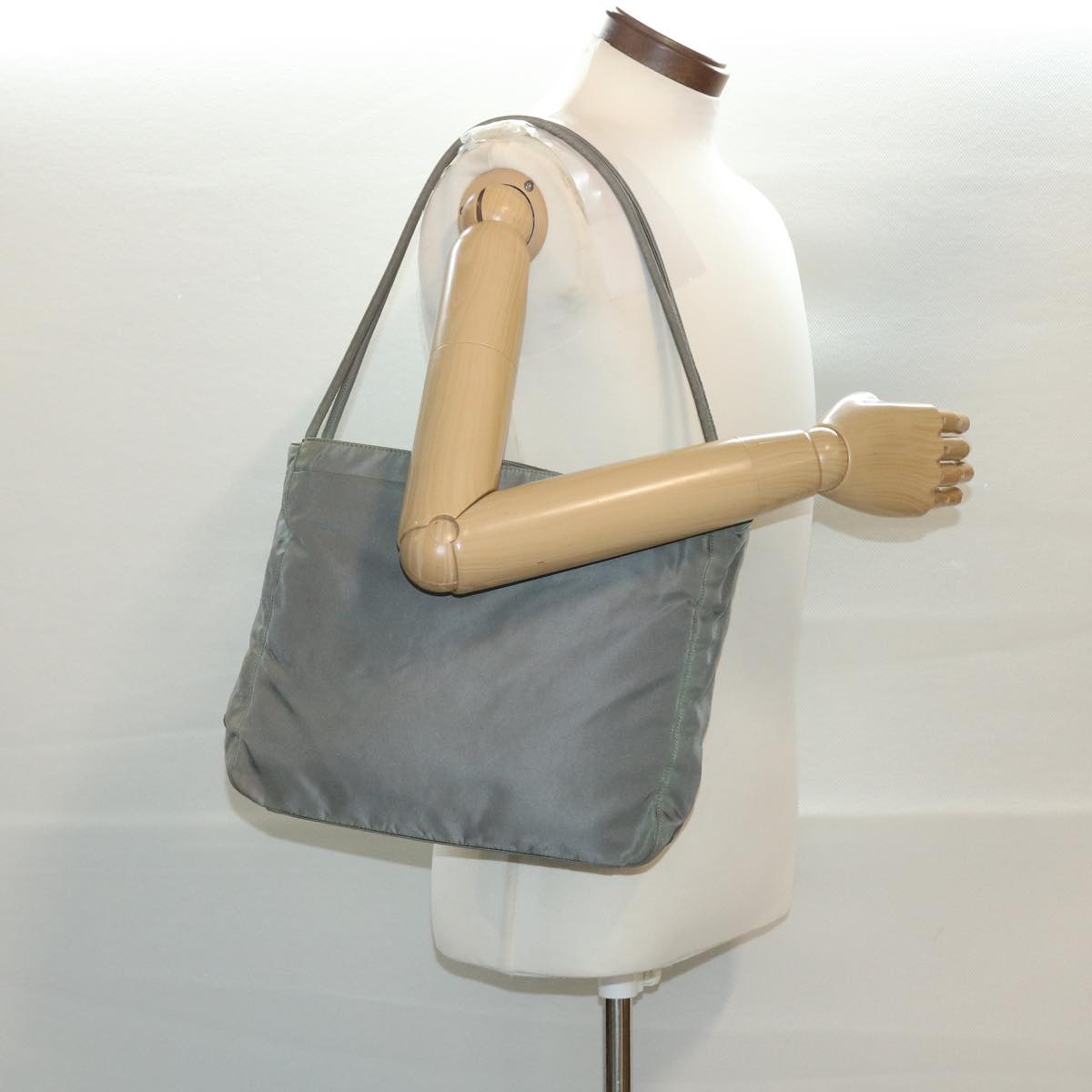 PRADA Shoulder Bag Nylon Gray Auth 40250