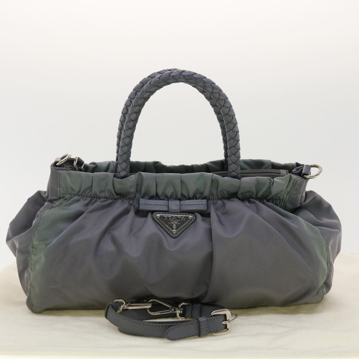 PRADA Hand Bag Nylon 2way Gray Auth 40251