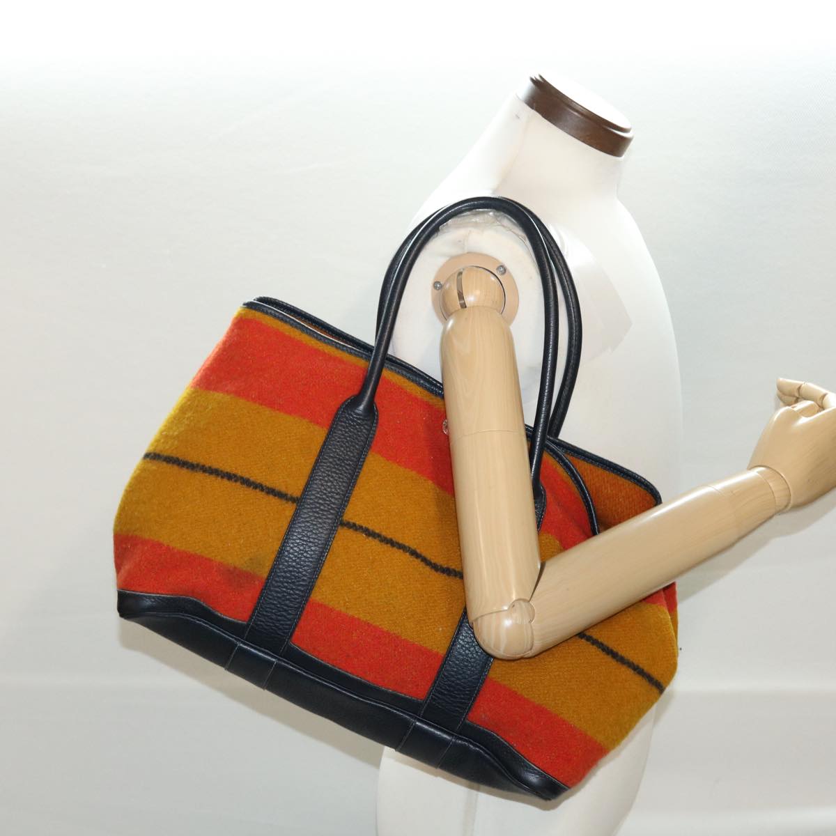 HERMES Rocabal Garden Party PM Tote Bag Wool Yellow Orange Auth 40309