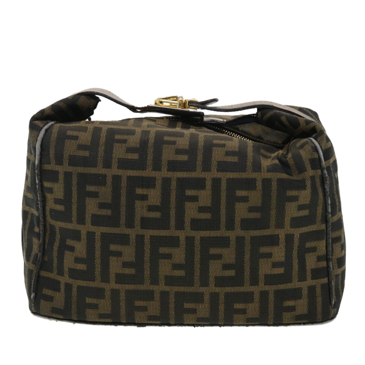 FENDI Vanity Zucca Canvas Cosmetic Pouch Black Brown Auth 40323