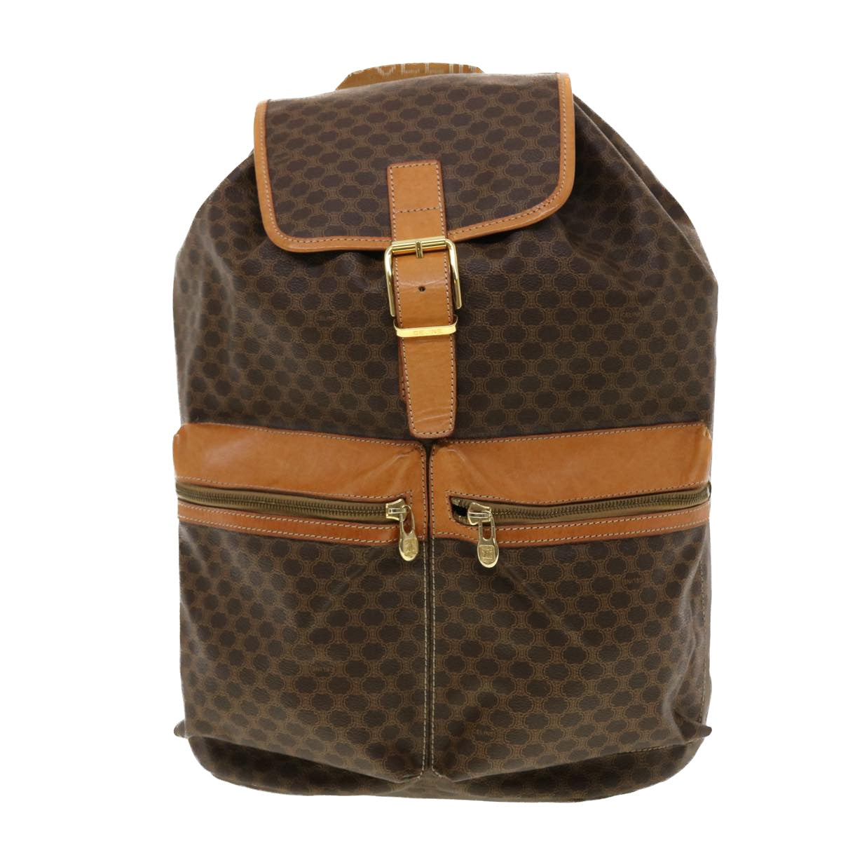CELINE Macadam Canvas Backpack PVC Leather Brown Auth 40328