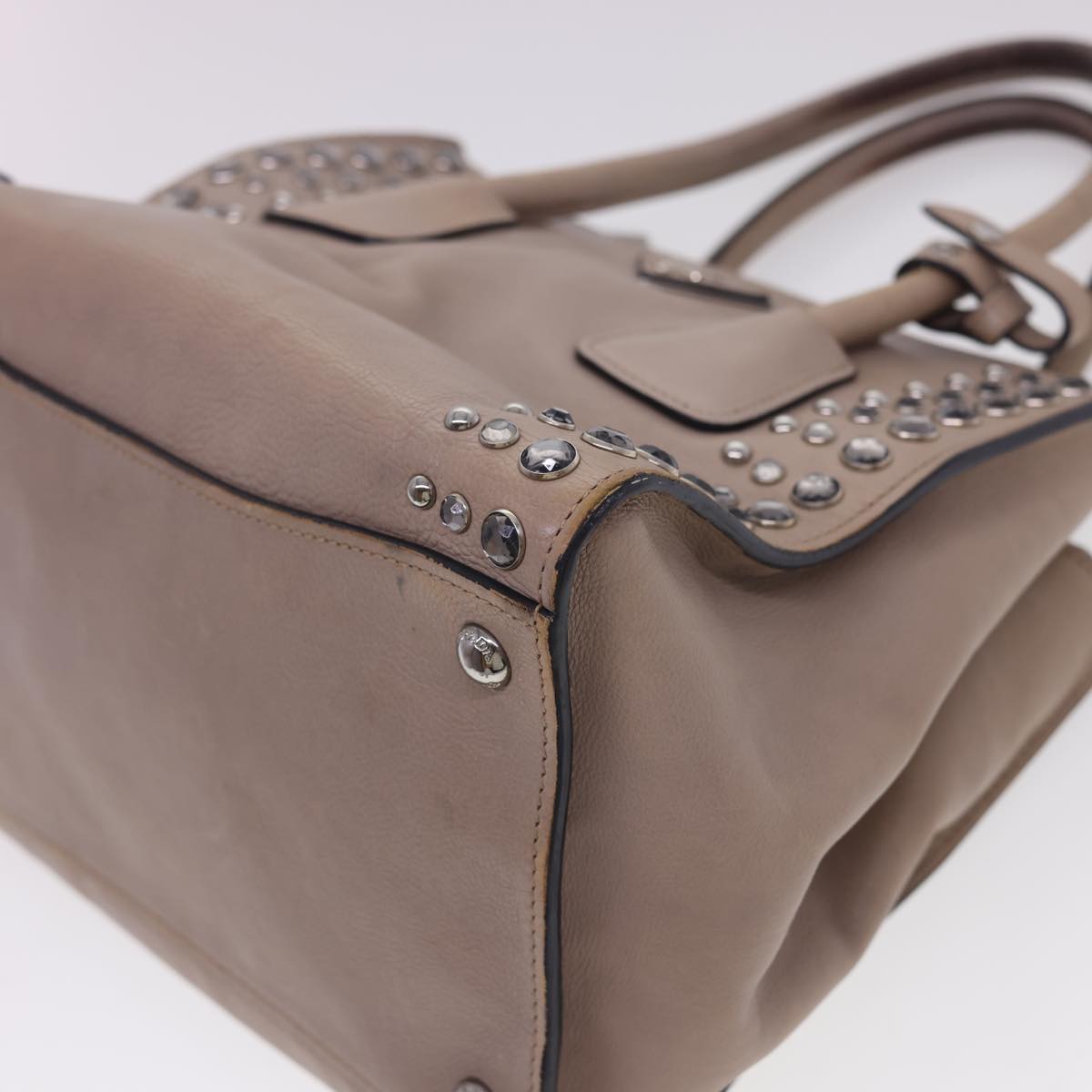 PRADA Hand Bag Leather 2way Beige Auth 40330