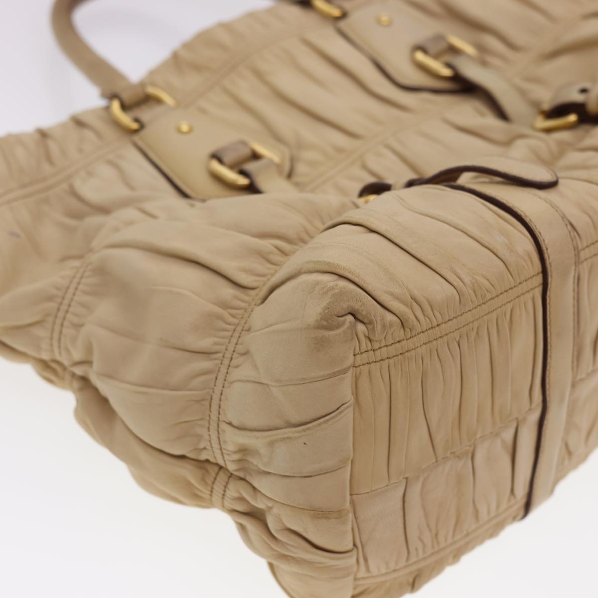 PRADA Hand Bag Leather 2way Beige Auth 40335