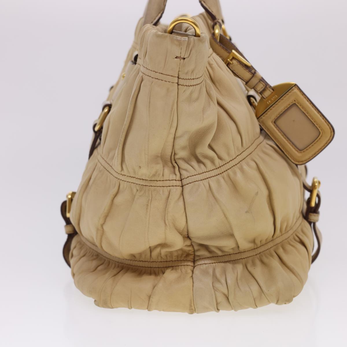 PRADA Hand Bag Leather 2way Beige Auth 40335