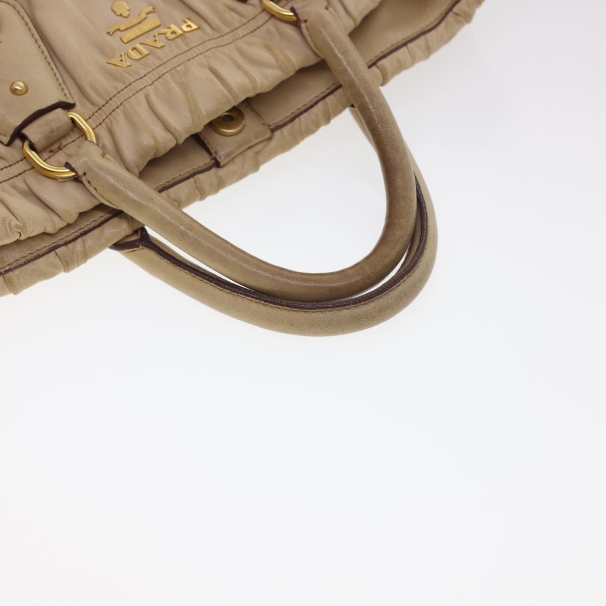 PRADA Hand Bag Leather 2way Beige Auth 40335