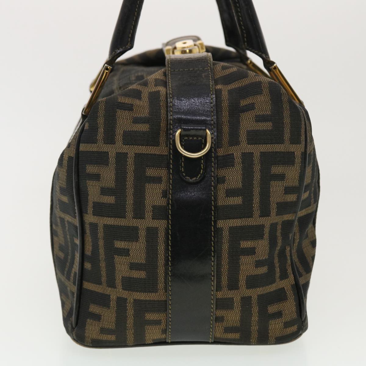 FENDI Zucca Canvas Hand Bag Black Brown Auth 40339