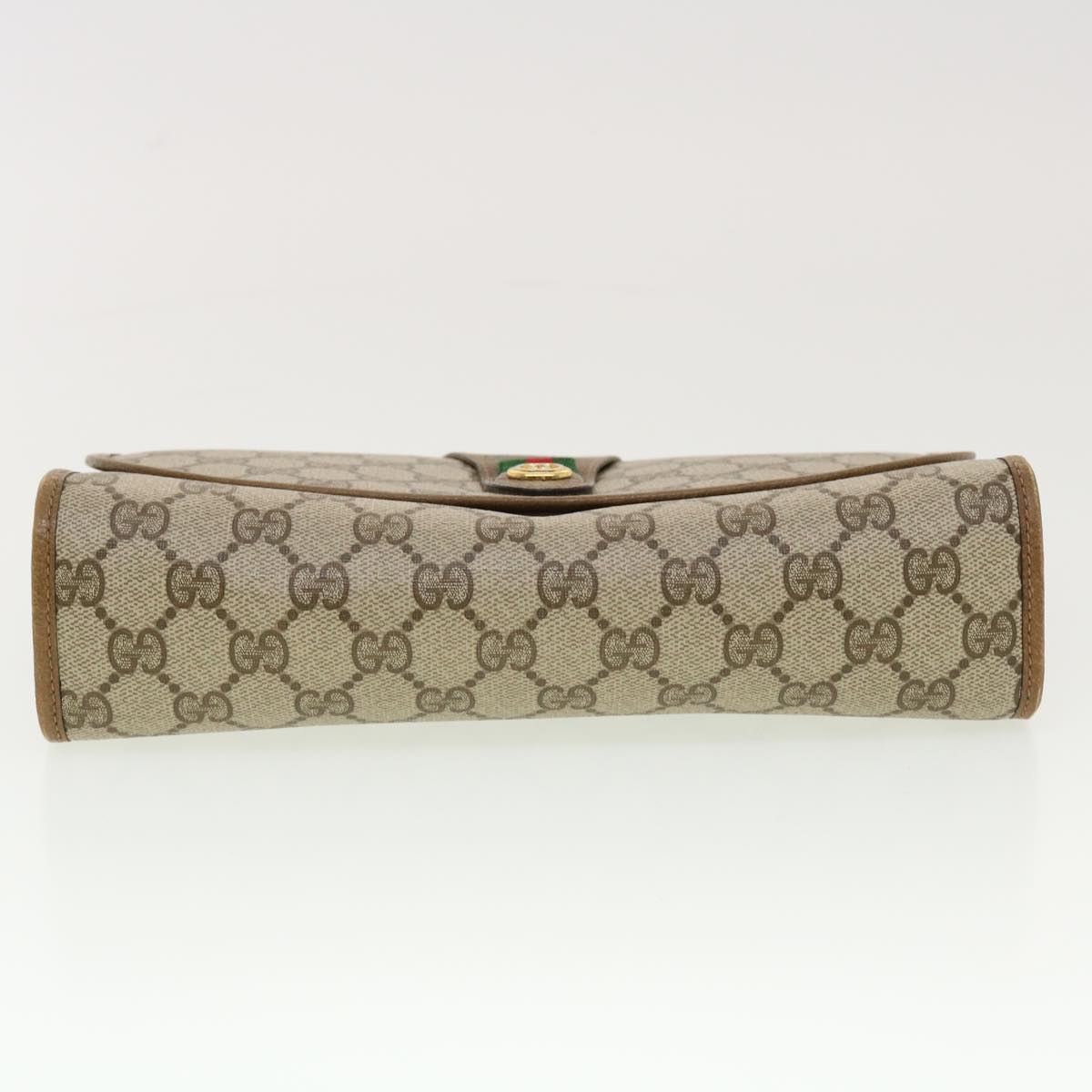 GUCCI GG Canvas Web Sherry Line Clutch Bag Beige Red Green 89.01.030 Auth 40342