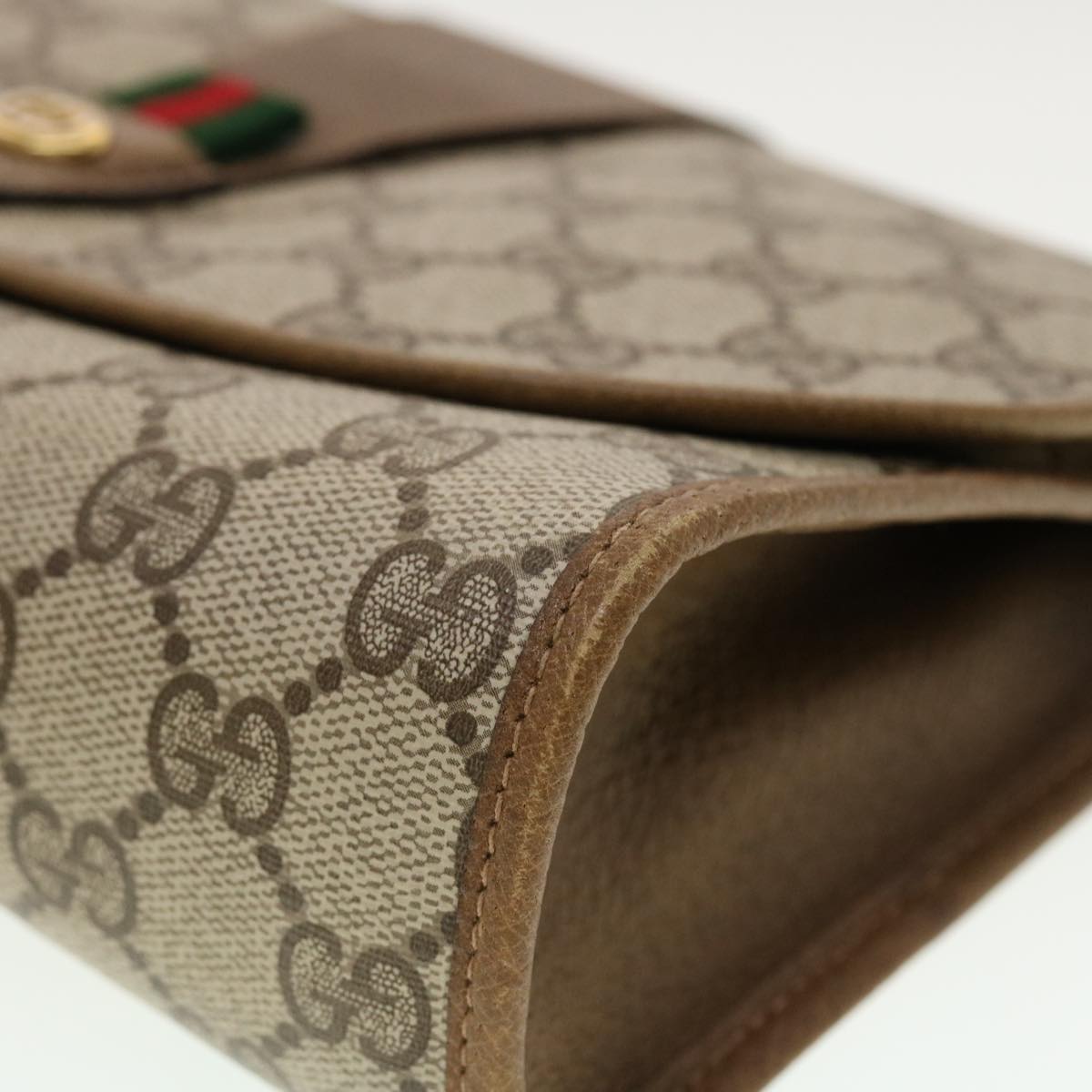 GUCCI GG Canvas Web Sherry Line Clutch Bag Beige Red Green 89.01.030 Auth 40342