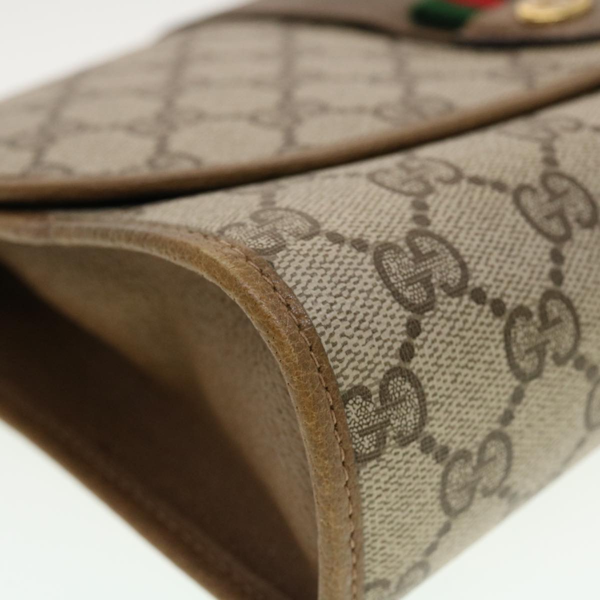 GUCCI GG Canvas Web Sherry Line Clutch Bag Beige Red Green 89.01.030 Auth 40342