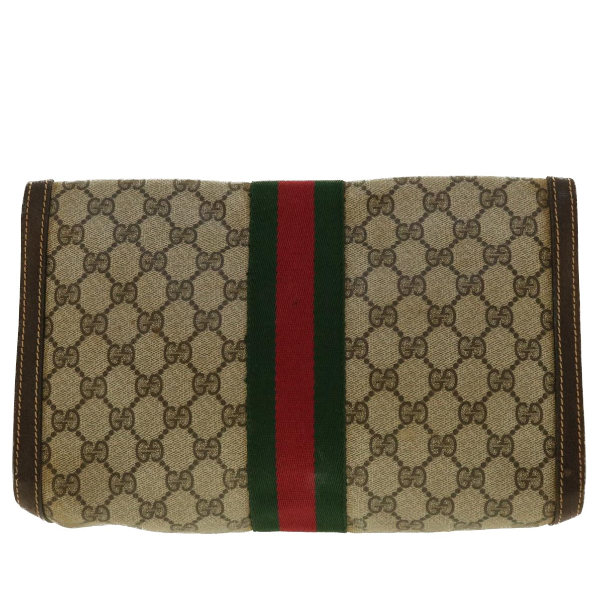 GUCCI GG Canvas Web Sherry Line Clutch Bag Beige Red 41.014.3087.30 Auth 40343 - 0