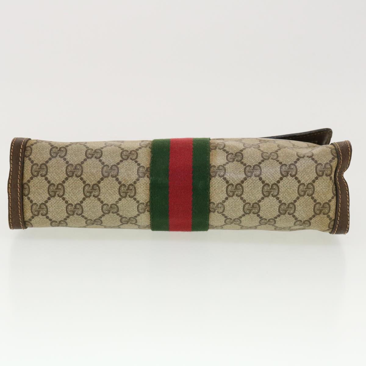 GUCCI GG Canvas Web Sherry Line Clutch Bag Beige Red 41.014.3087.30 Auth 40343