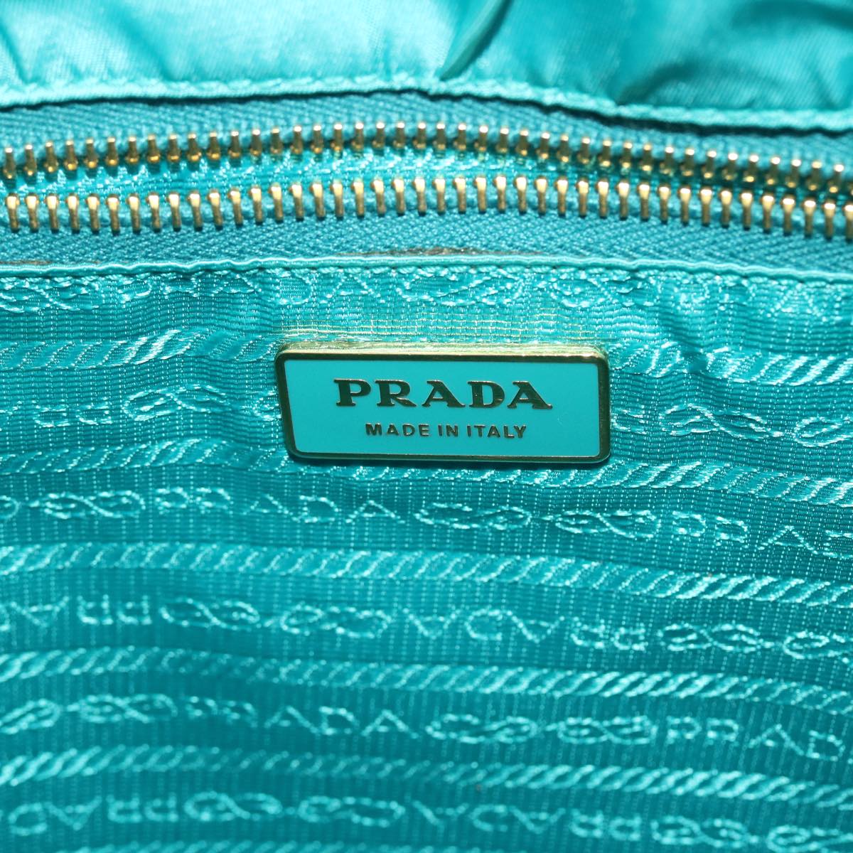 PRADA Quilted Hand Bag Nylon 2way Turquoise Blue Auth 40351