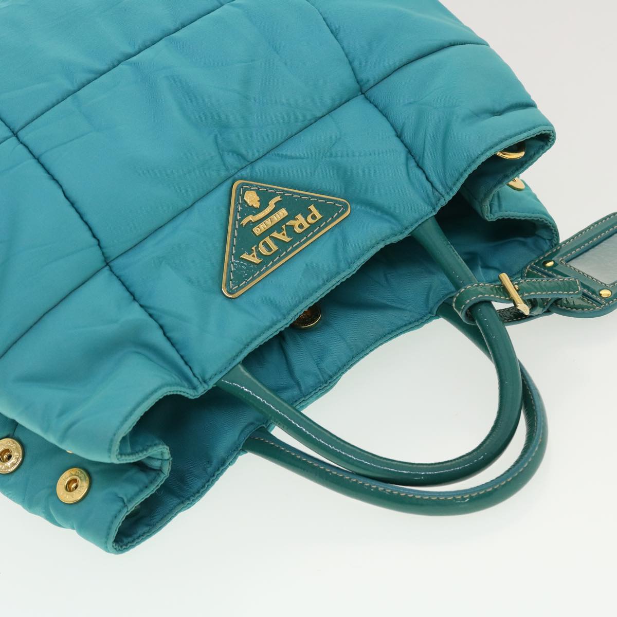 PRADA Quilted Hand Bag Nylon 2way Turquoise Blue Auth 40351