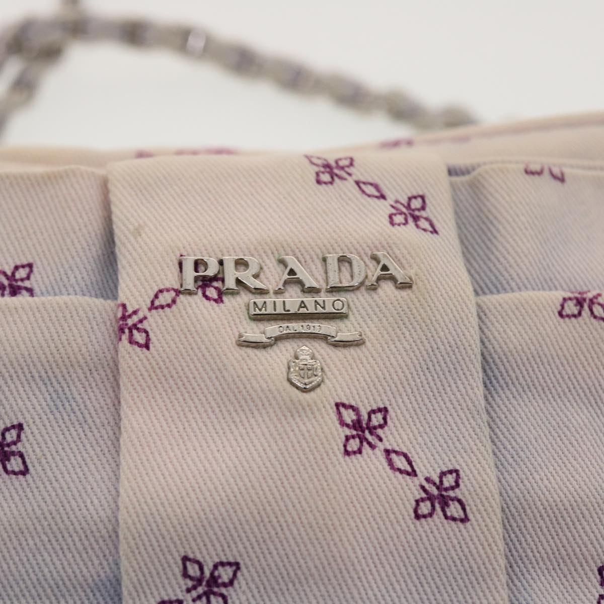 PRADA Chain Shoulder Bag Canvas White Auth 40366