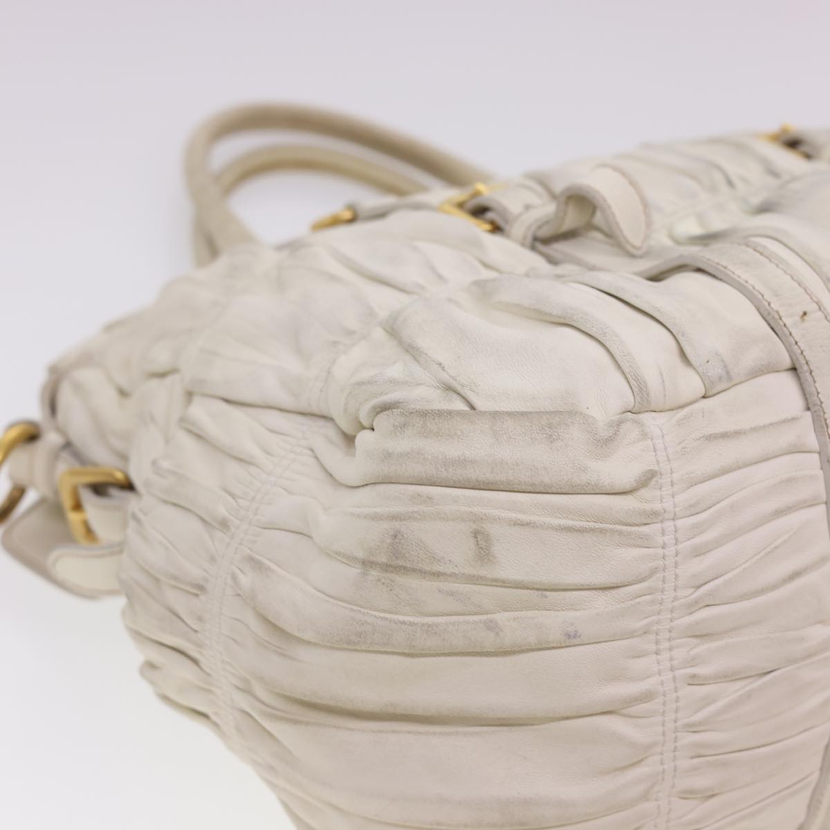 PRADA Hand Bag Leather 2way White Auth 40372