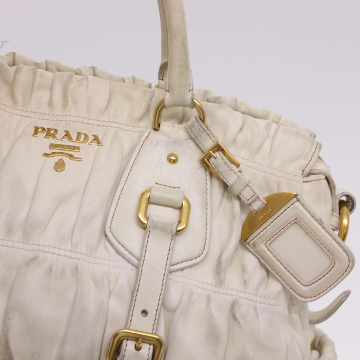 PRADA Hand Bag Leather 2way White Auth 40372