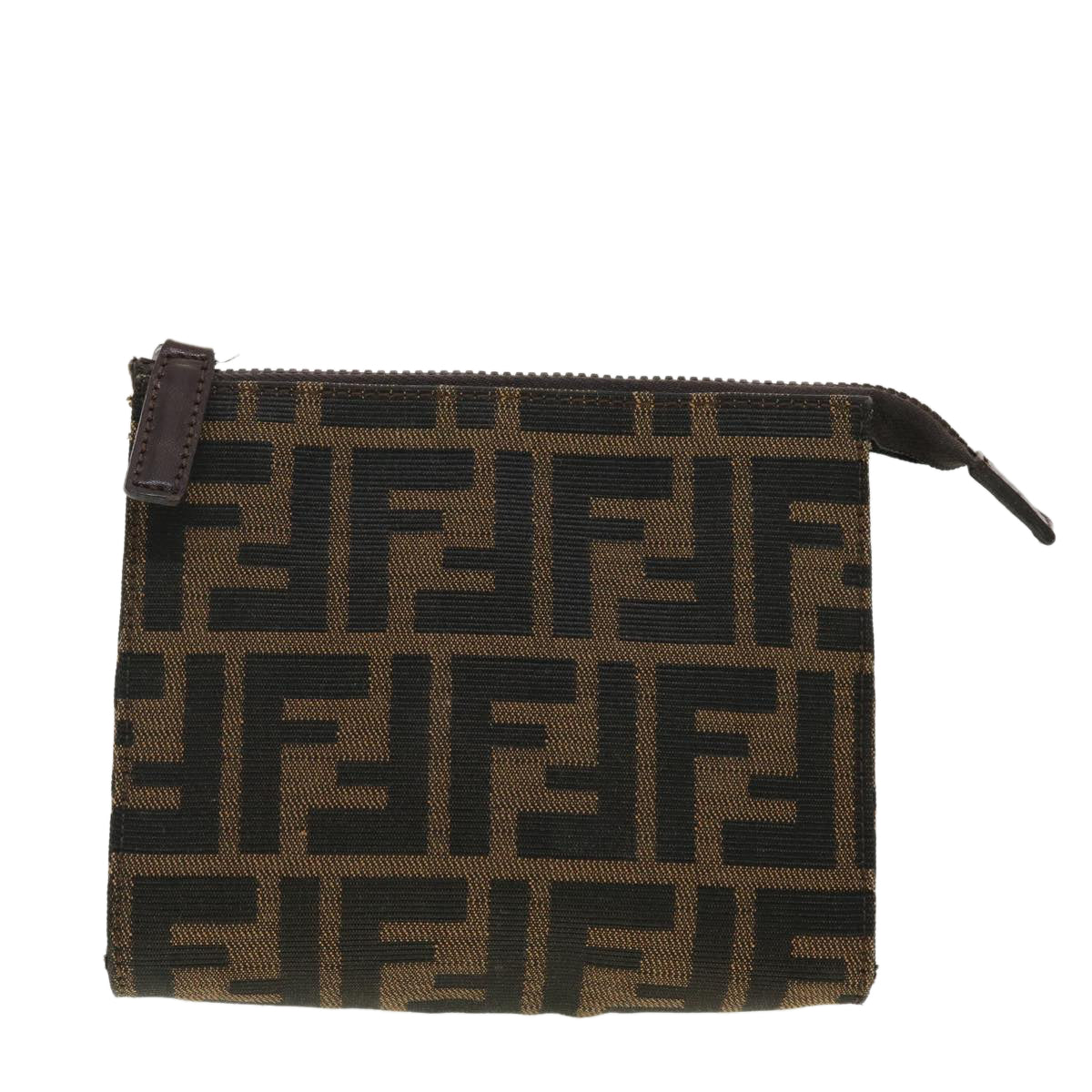 FENDI Zucca Canvas Pouch Black Brown Auth 40374