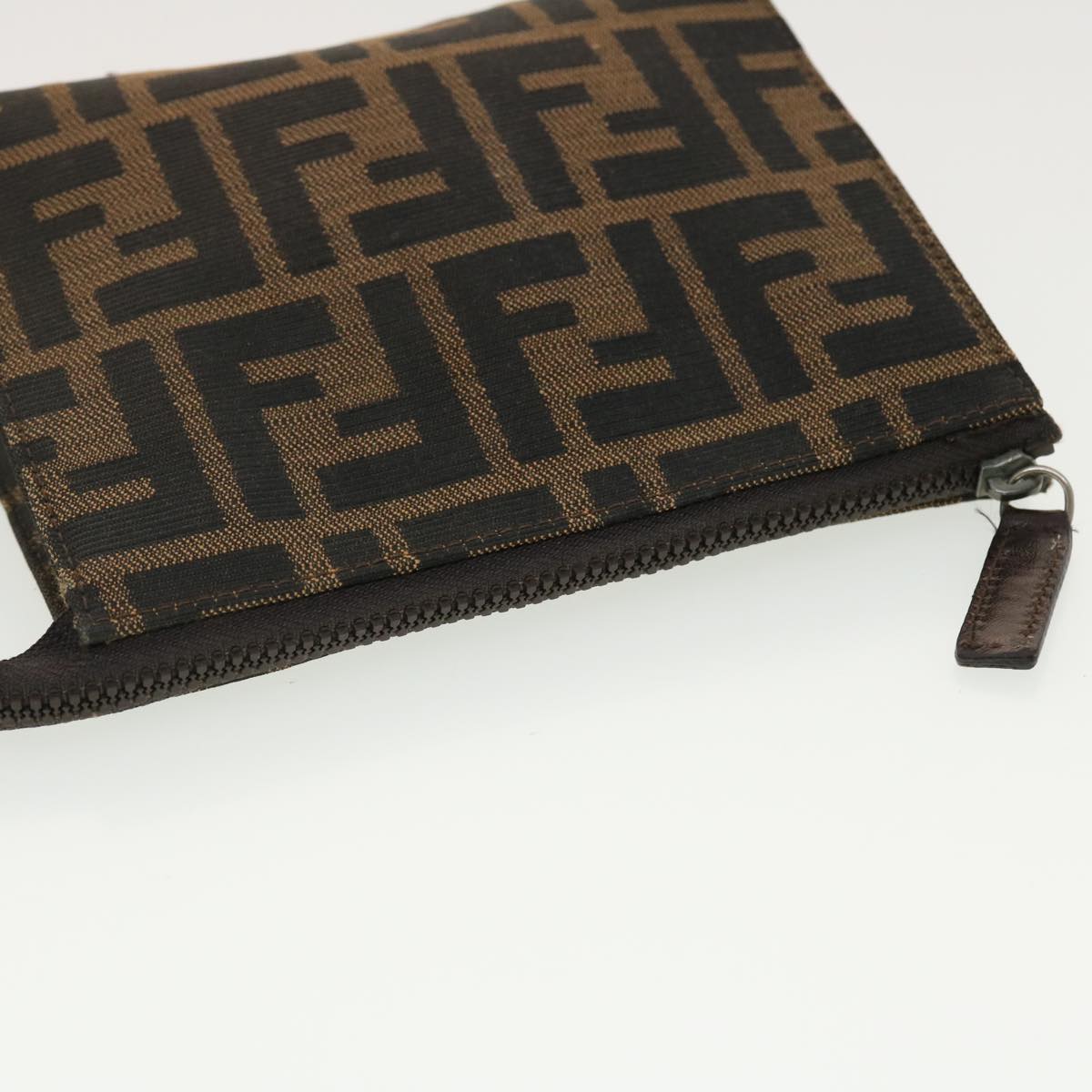 FENDI Zucca Canvas Pouch Black Brown Auth 40374