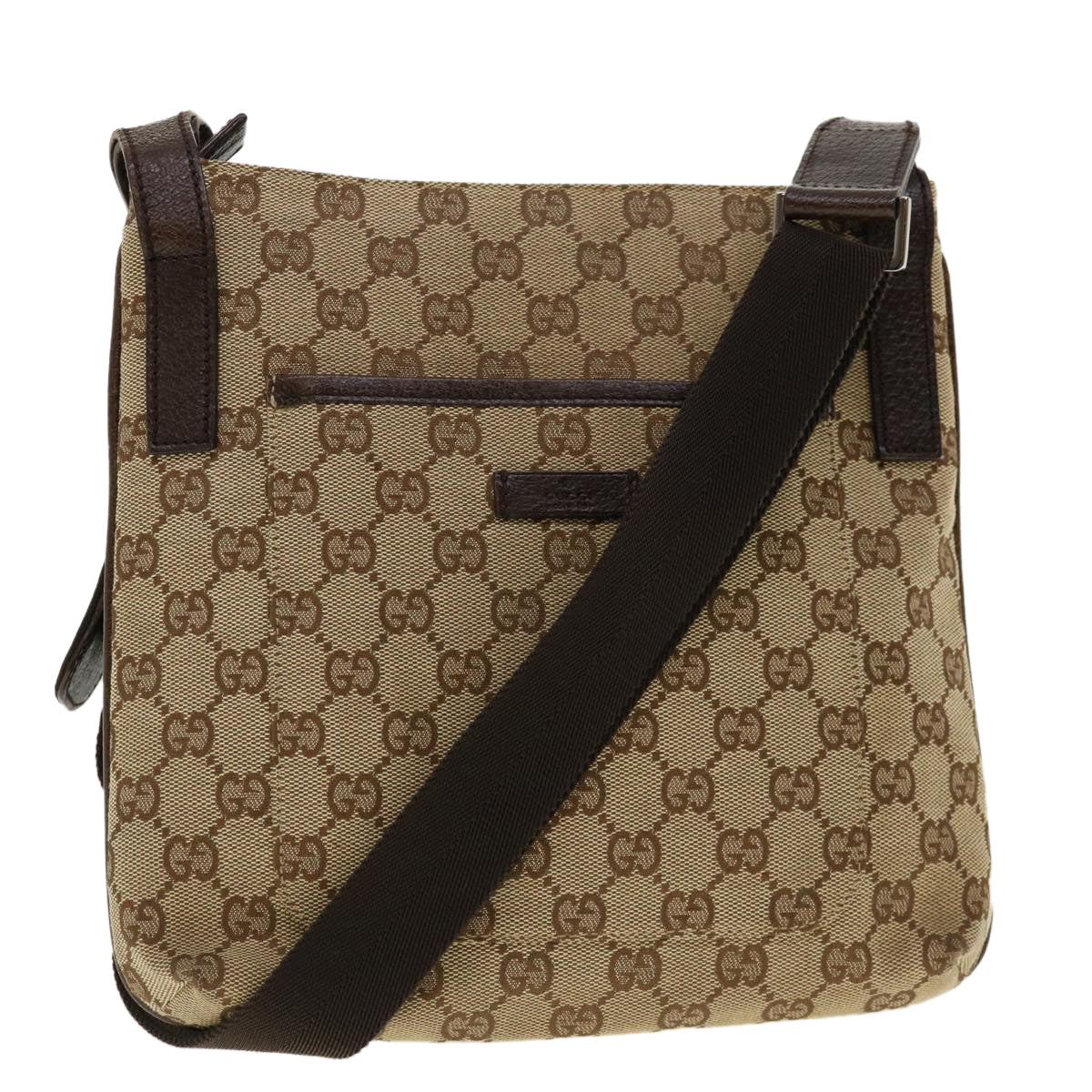 GUCCI GG Canvas Shoulder Bag Beige Dark Brown 122793 Auth 40529