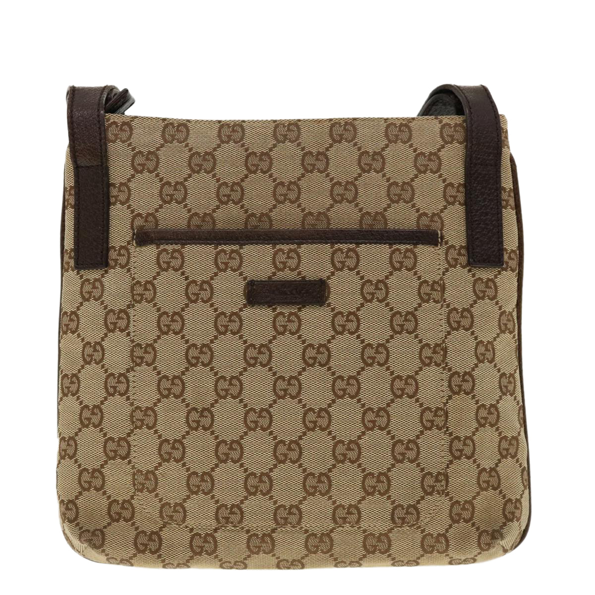 GUCCI GG Canvas Shoulder Bag Beige Dark Brown 122793 Auth 40529