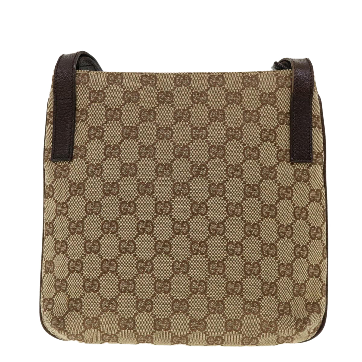 GUCCI GG Canvas Shoulder Bag Beige Dark Brown 122793 Auth 40529