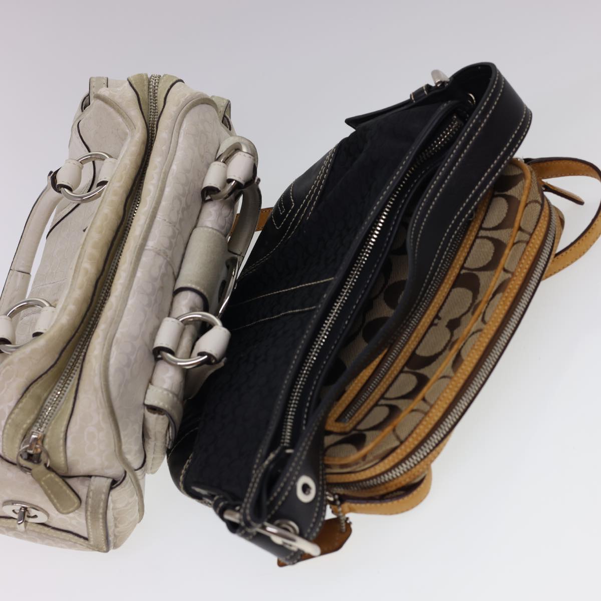Coach Signature Canvas Hand Shoulder Bag Nylon 3Set Brown Black white Auth 40541