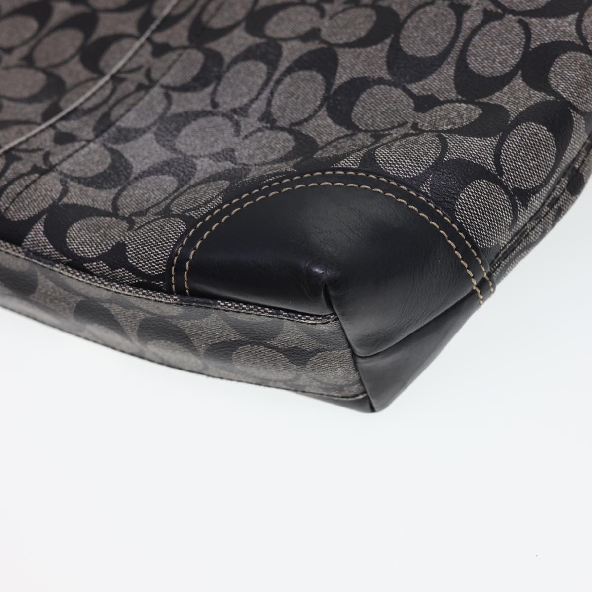 Coach Signature Canvas Tote Bag PVC Leather 3Set Brown Beige black Auth 40544
