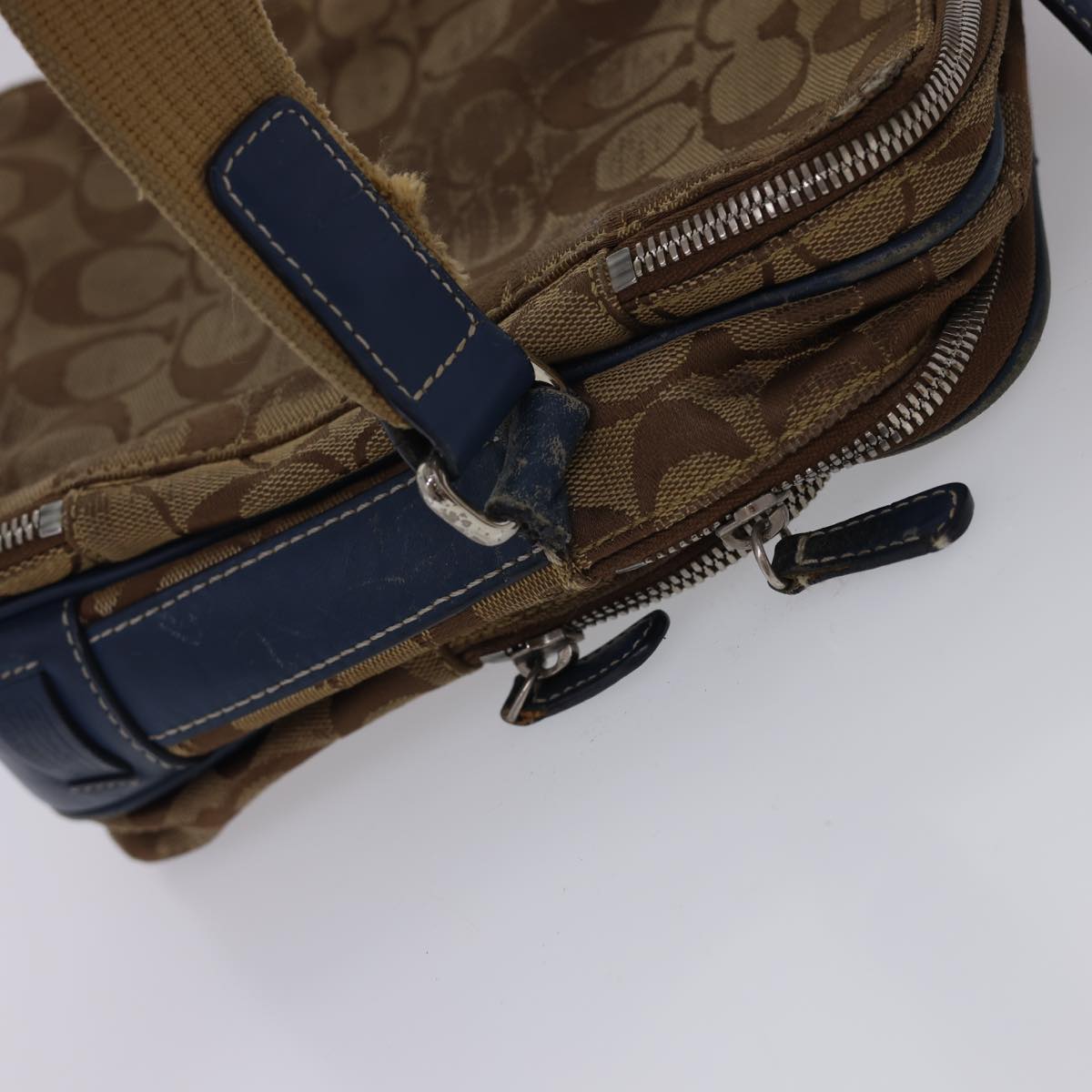 Coach Signature Canvas Tote Shoulder Bag PVC Leather 3Set Brown Black Auth 40545
