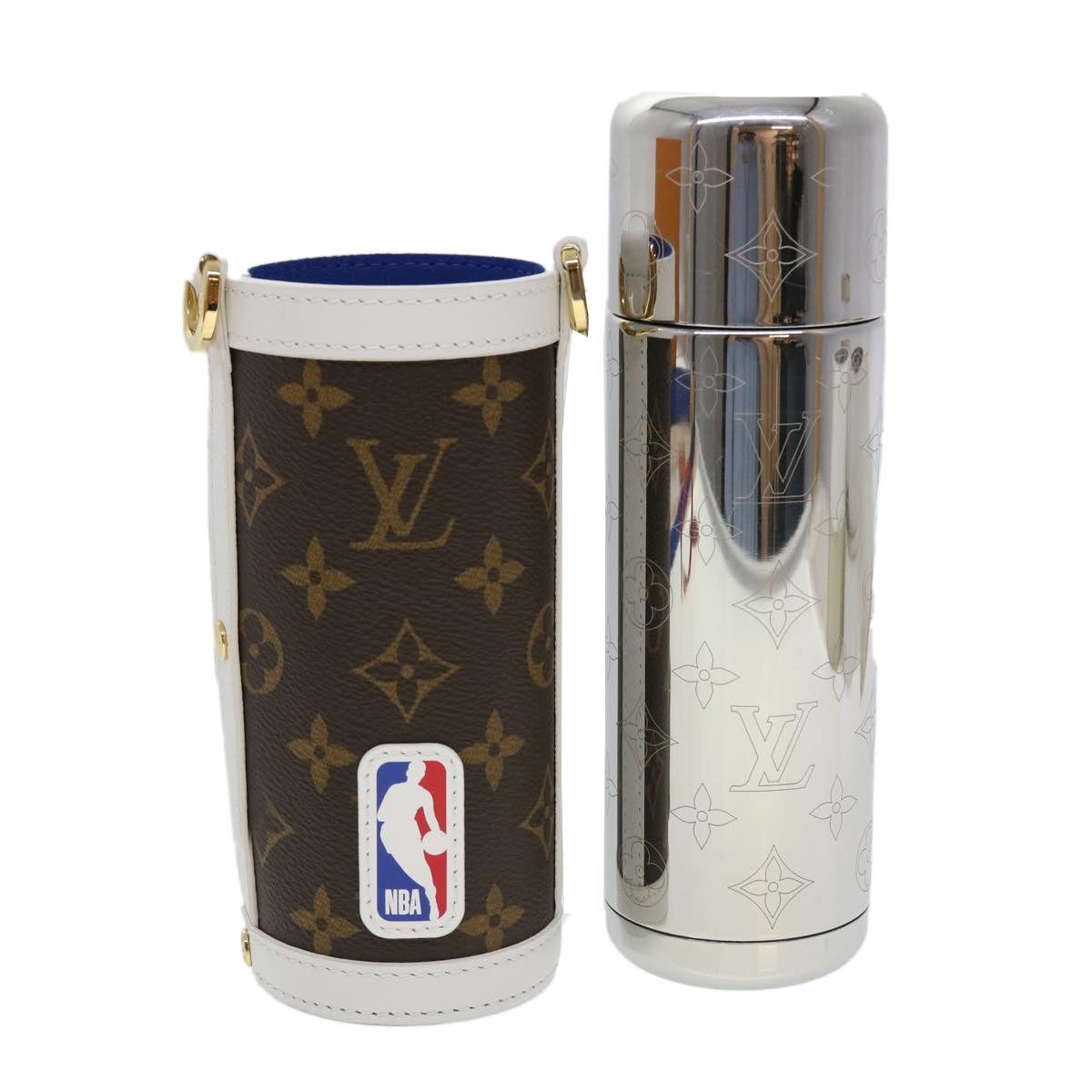 LOUIS VUITTON Monogram NBA FLASK HOLDER Water Bottle Blue Red GI0565 Auth 40703A